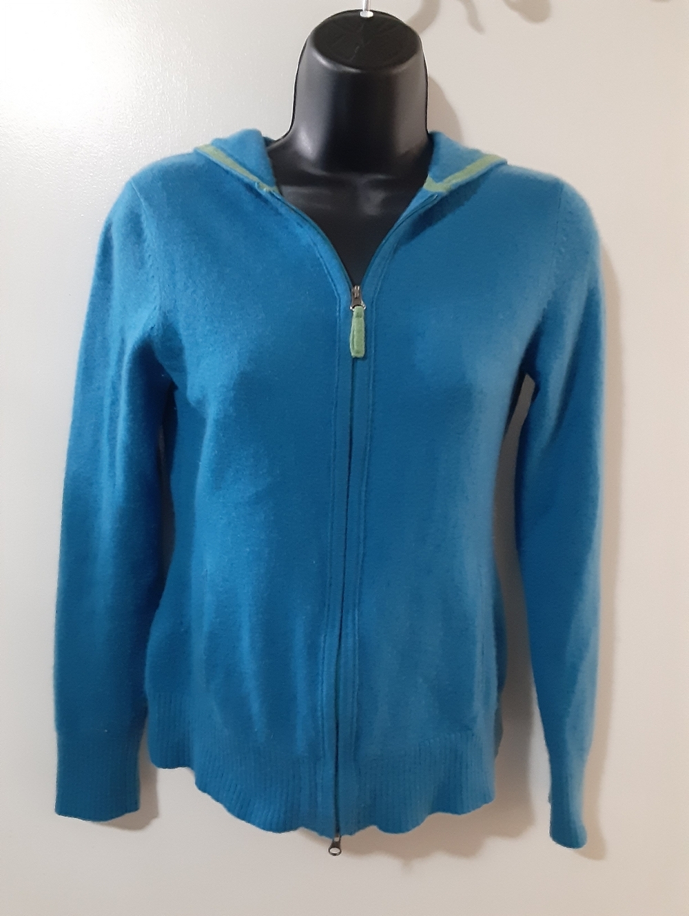 100% Cashmere L.L Bean Zip Hoodie Sweater Blue XS Quiet Luxury
